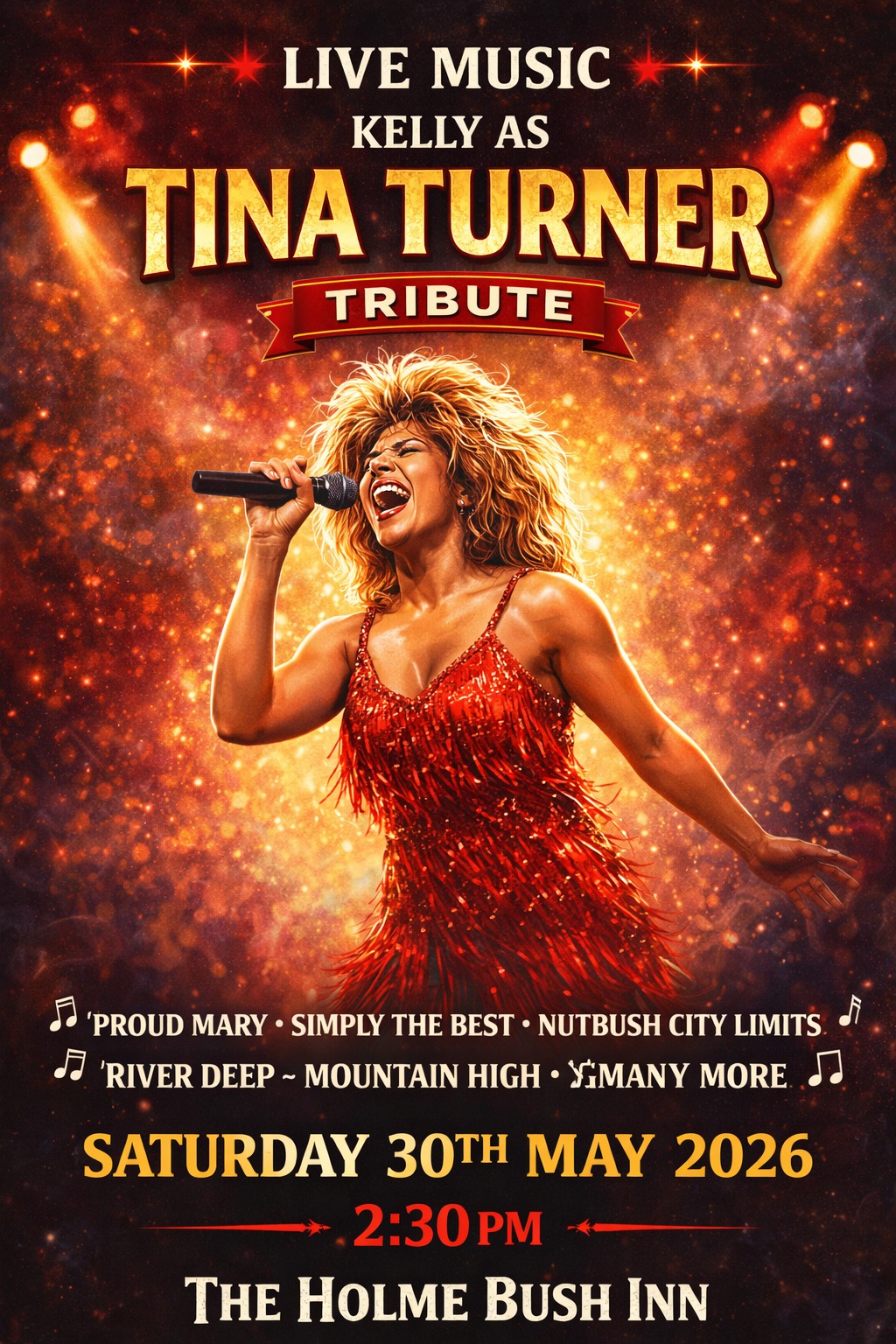 Kelly as Tina Turner tribute at The Holme Bush Inn